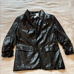 Tart Collections Vegan Leather Black Blazer-Style Jacket w/ Ruched Sleeves